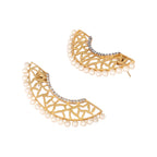 Nuyug 22K Gold-Plated Zircon Studded & Pearl Beaded Contemporary Shaped Statement Stud Earrings - Distacart