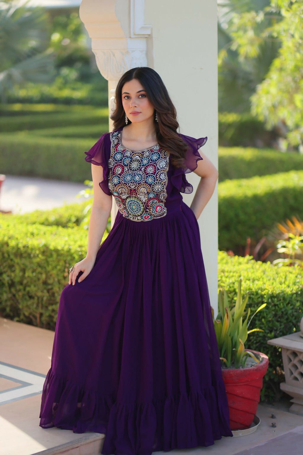Joban Fashion Purple Georgette Sequence Embroidery Work Gown - Distacart