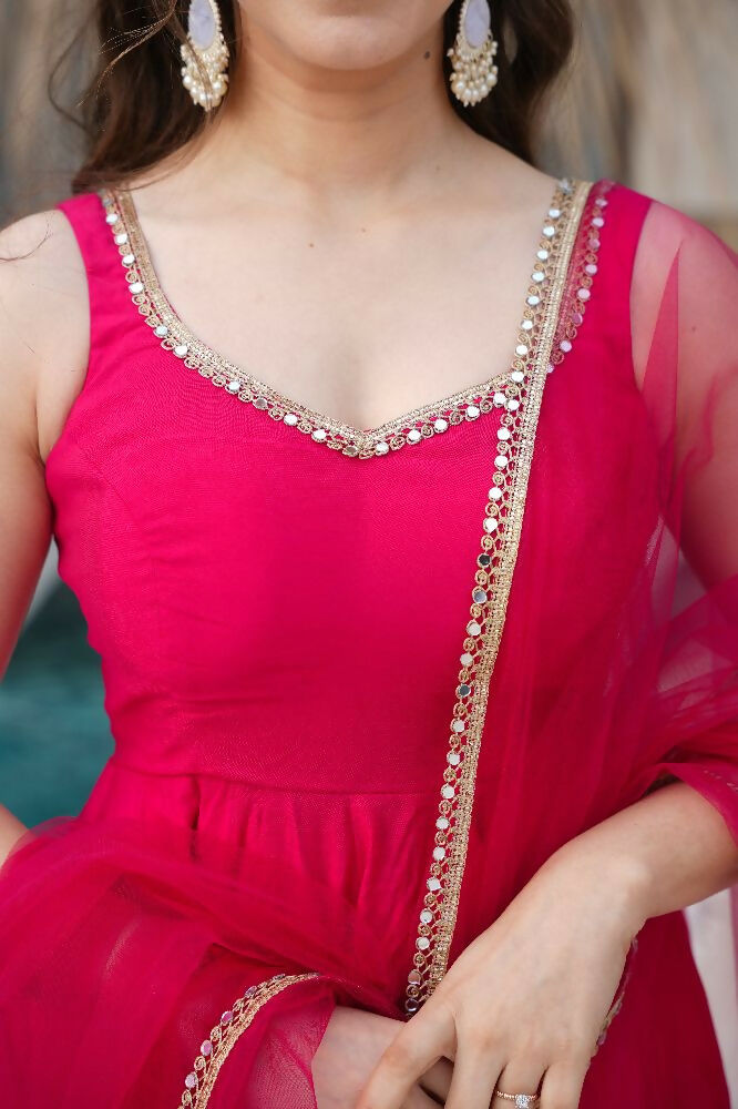 Joban Fashion Rani Pink Kurta Set Chanderi Sequence Embroidery Work - Distacart