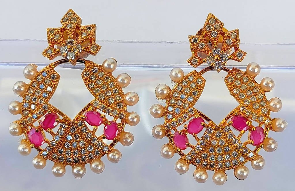 AD Ruby Designer White Stone Earrings - Distacart