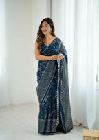 PR Fashion Morpich Georgette Patta Plain With Foil Work And Small Lace And Zalar Lace Saree