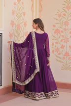 Joban Fashion Purple Georgette Sequence Embroidery Work Kurta Set - Distacart