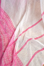 Vastranavya White Digital Printed Linen Ready To Wear Designer Saree with Unstitched Blouse - Distacart
