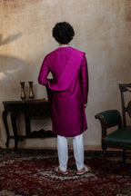 Falling Raw Silk Magenta Perple Rajyog Kurta Set By Hilo Design