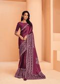 Maroon Satin Crepe Silk Embroidery with Digital Sequence Work Saree - Norita Helly