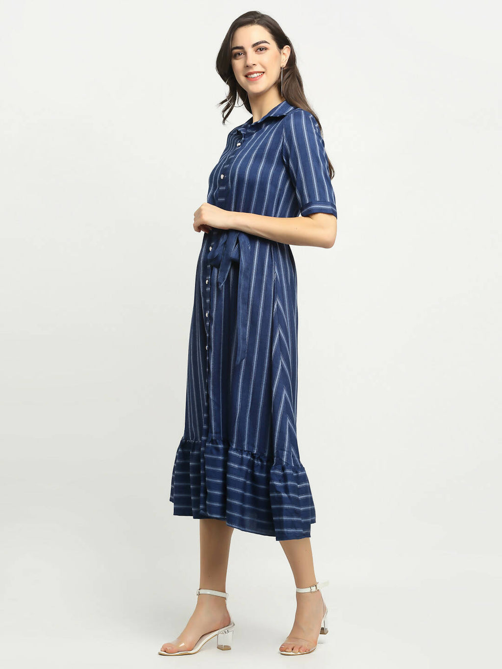 Rudra Bazaar Blue A-Line Striped Kurta - Distacart
