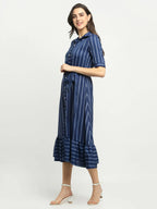 Rudra Bazaar Blue A-Line Striped Kurta - Distacart