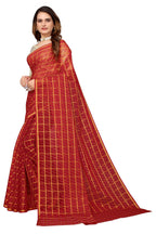 Vamika Ethnic Fire Red Jari Work Chiffon Saree - Distacart
