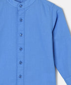 Manet Boys Mandarin Collar Full Sleeves Melange Shirt - Light Blue