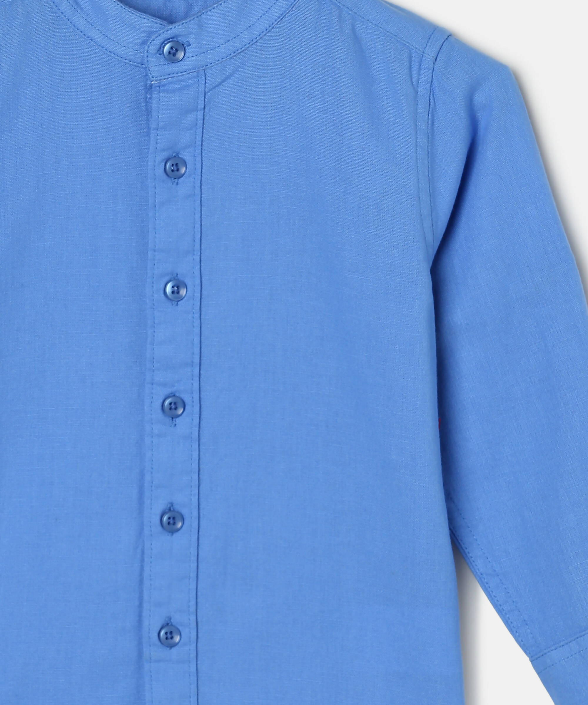 Manet Boys Mandarin Collar Full Sleeves Melange Shirt - Light Blue