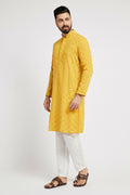 Ethnic India Yellow Men's Kurta Ethnic Motifs Cotton