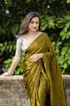 Mehndi Silk Blend Ethnic Motifs Saree with Unstitched Blouse - A2M