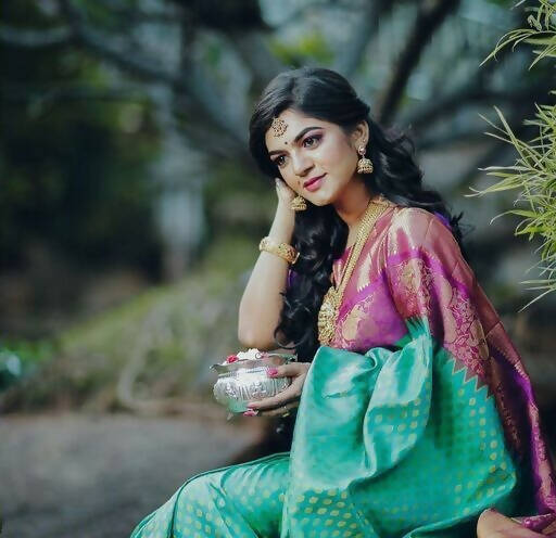 DEIANA'S Beautiful Designer Golden zari Soft Lichi Silk Saree - Sky