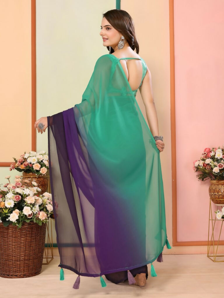 Sea Green Georgette Pedding Color Printed Ready To Wear Saree - Aalaya