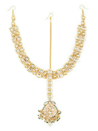 Gold-Plated White Green Kundan-Studded Pearl Beaded Matha Patti - Ruby Raang - Distacart