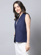Even Apparels Navy Polywool Open Front Women's Waistcoat - Distacart