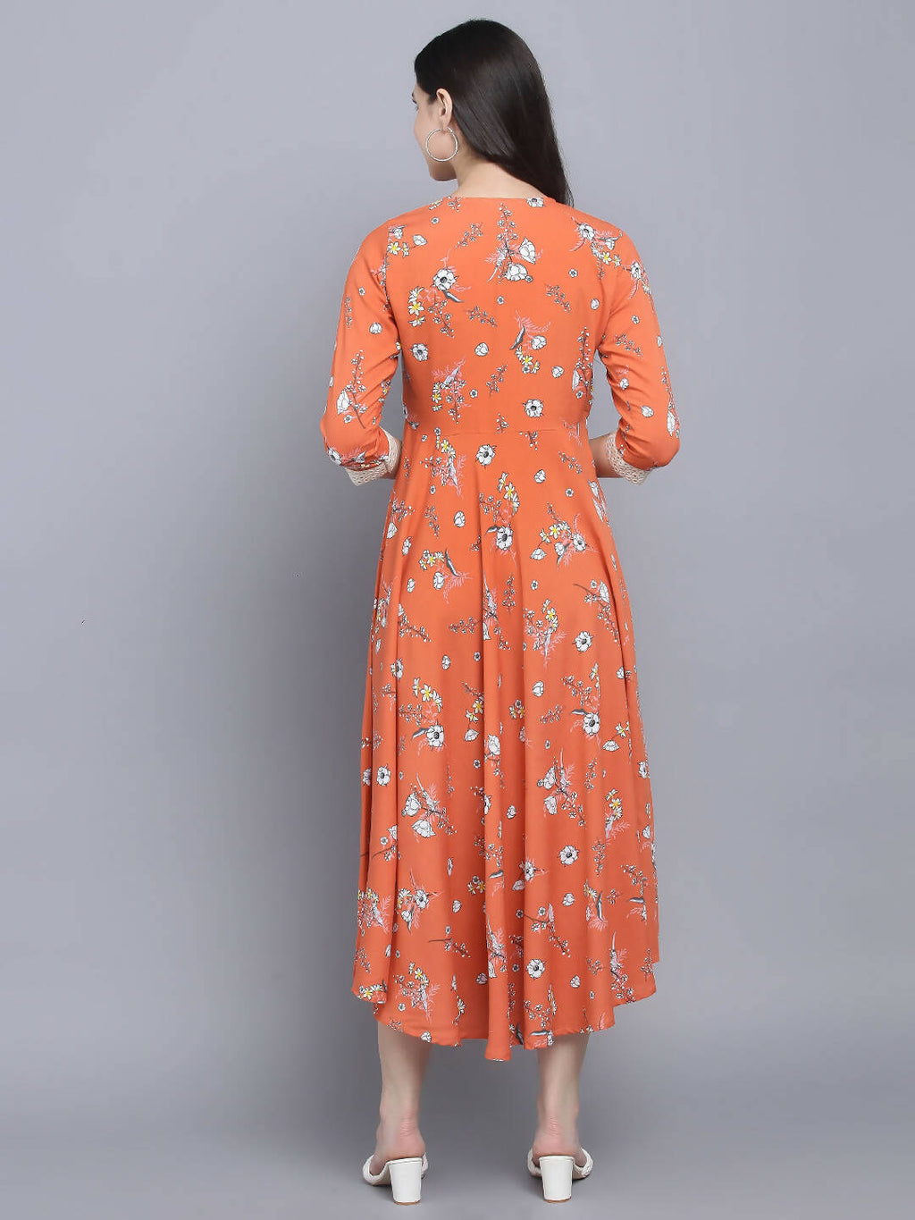Myshka Women's Orange Floral Midi Dress - Distacart