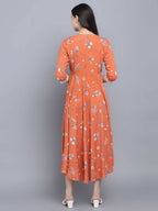 Myshka Women's Orange Floral Midi Dress - Distacart