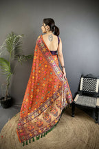 Joban Fashion Orange Banarasi Soft Silk Woven Saree - Distacart