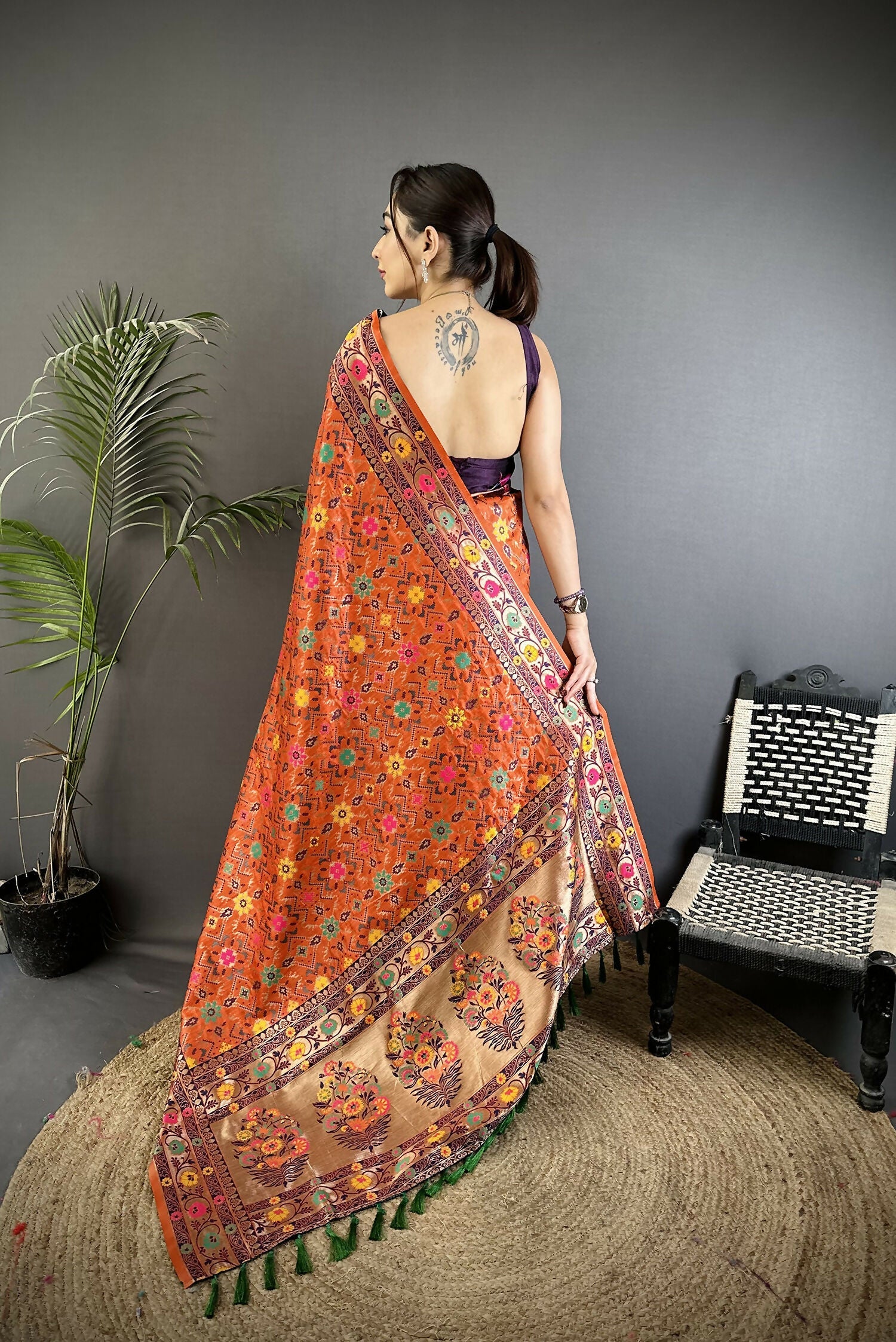 Joban Fashion Orange Banarasi Soft Silk Woven Saree - Distacart