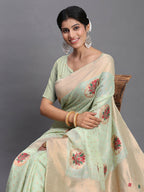 Shree Shyam Fashion Linen Cotton Light Green Saree - Distacart