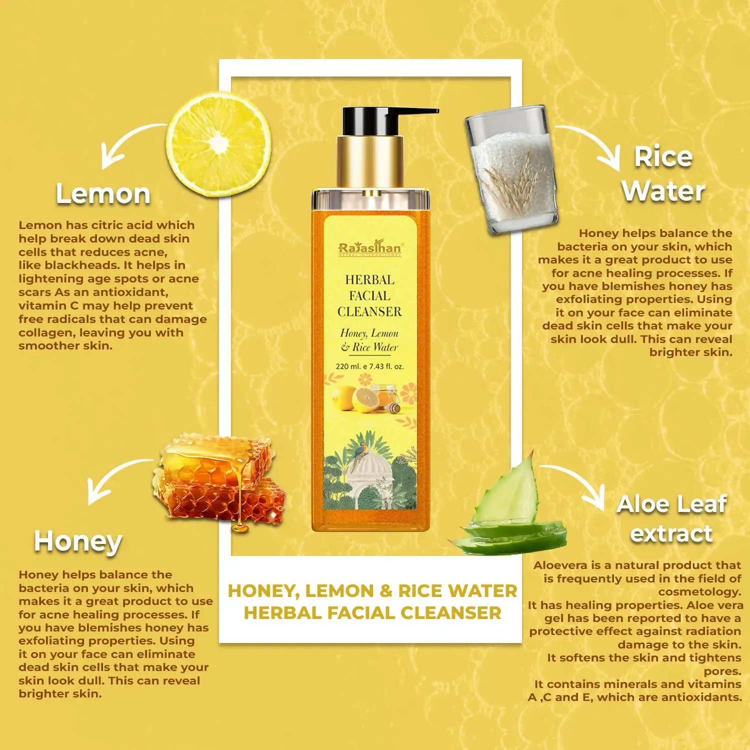 Rajasthan Herbals Herbal Facial Cleanser with Honey, Lemon & Rice Water