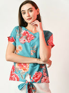 Myshka Women's Sea Green Printed Top