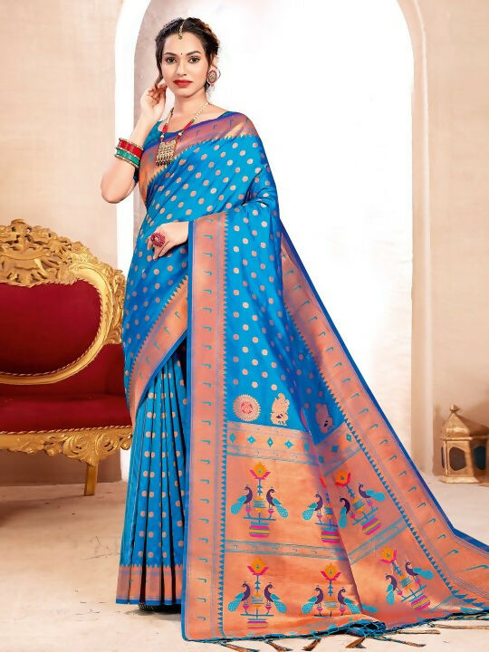 Shree Shyam Fashion Paithani Silk Blue Saree - Distacart