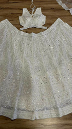 Jyoti Fashion Women's Off White Georgette Codding Thread with Sequins Embroidered Designer Lehenga Choli Set