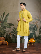 Vastranavya Yellow Exclusive Viscose Silk Festival Wear Real Mirror Work Kurta with Dupatta