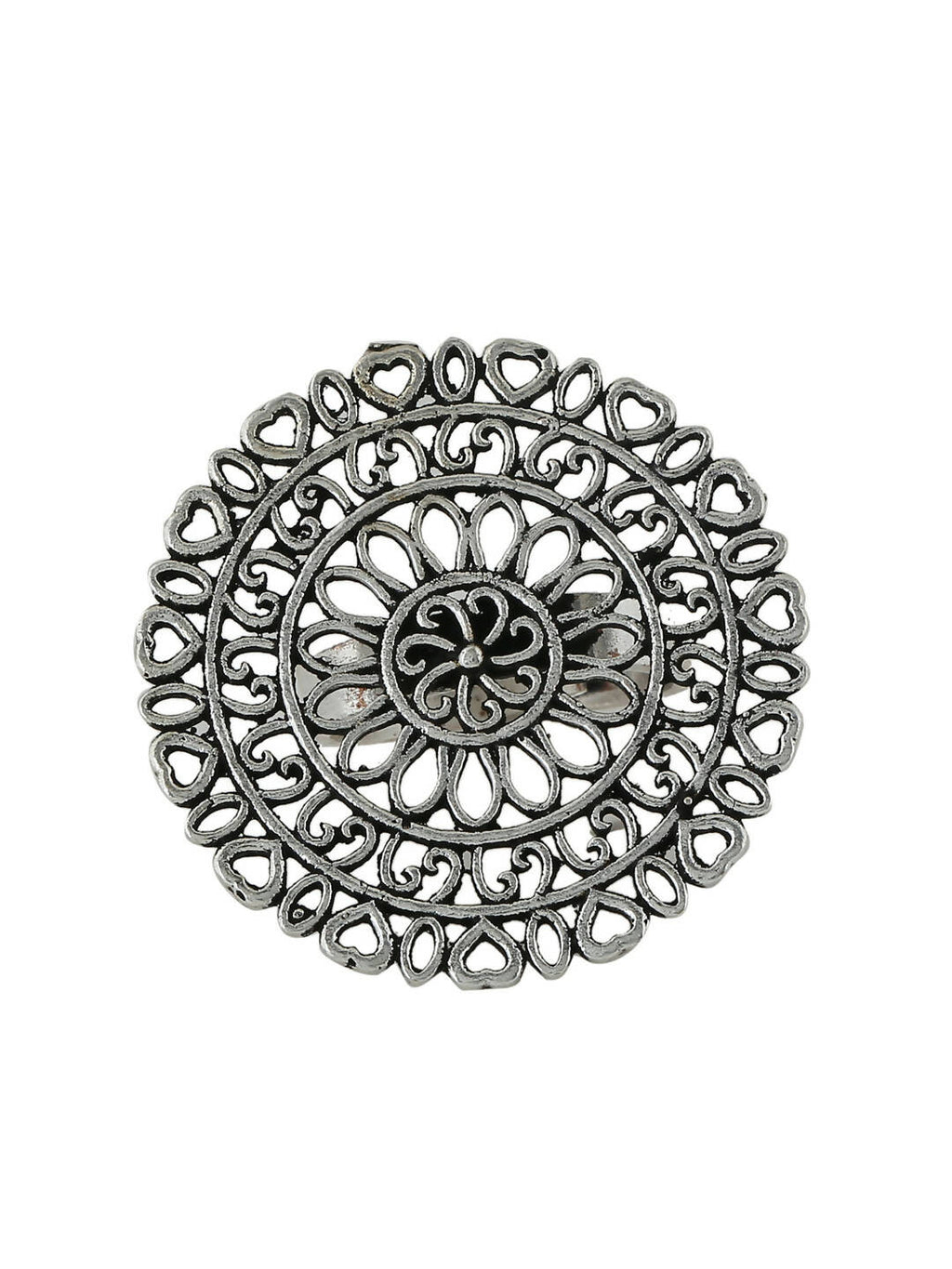 NVR Women Oxidised Silver-Plated Adjustable Finger Ring