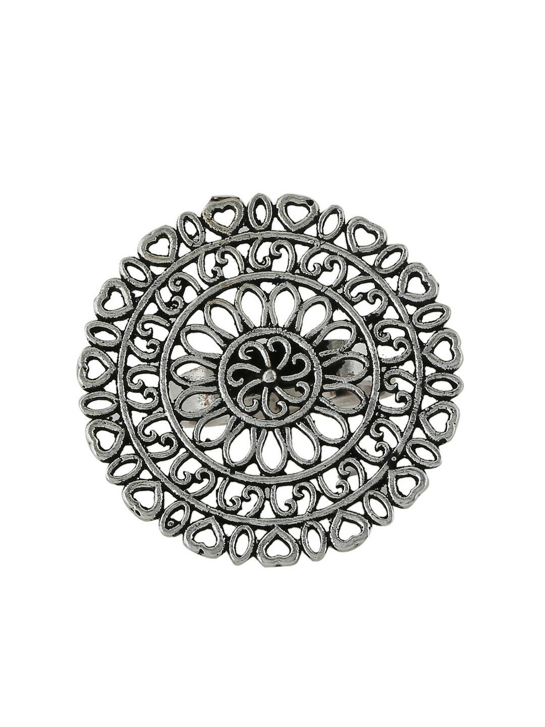 NVR Women Oxidised Silver-Plated Adjustable Finger Ring