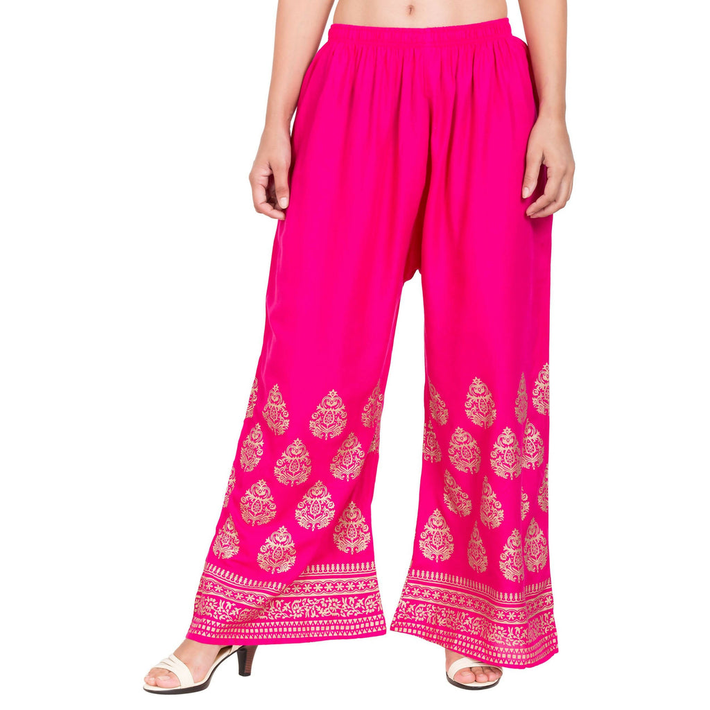 PAVONINE Rani Color Golden Printed Rayon Fabric Sharara For Women & Girls - Distacart