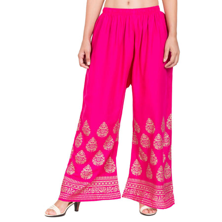 PAVONINE Rani Color Golden Printed Rayon Fabric Sharara For Women & Girls