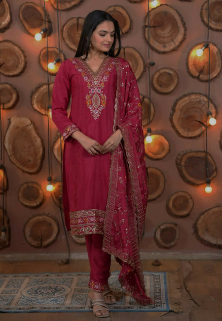 Teeya Creation Rani Color Chinon Silk Functional Wear Trending Kurti