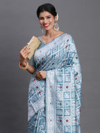 Shree Shyam Fashion Linen Cotton Sky Blue Saree - Distacart