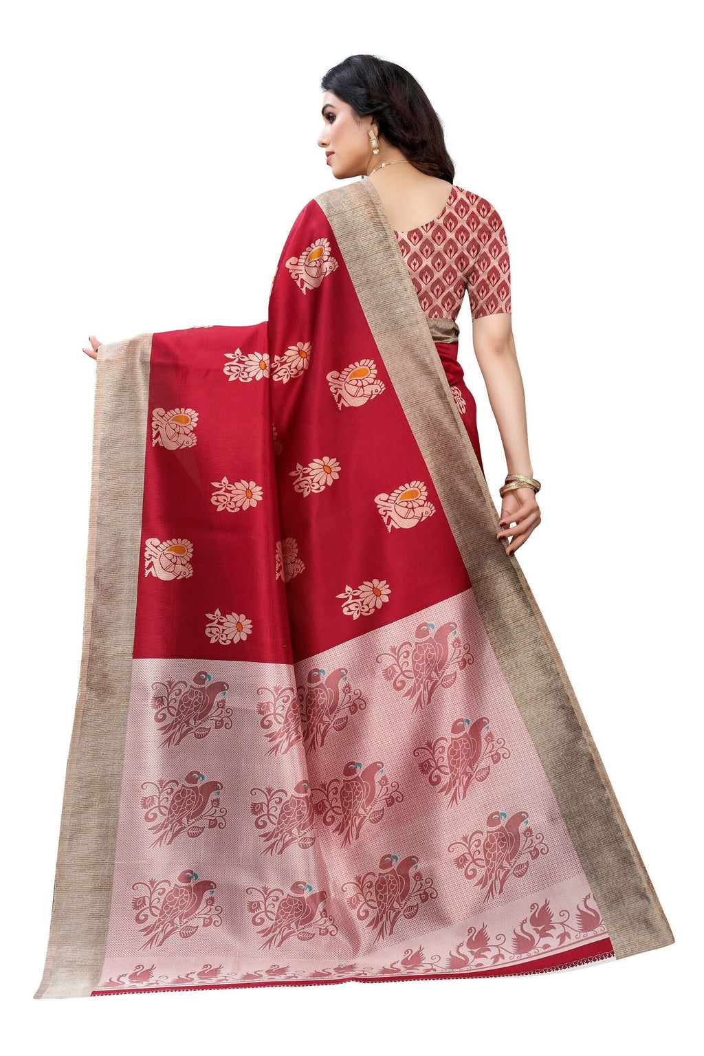 Vamika Red Printed Art Silk Saree