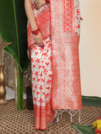 Shree Shyam Fashion Linen Cotton Red & White Saree - Distacart