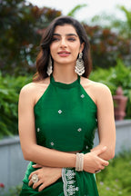 Vastranavya Green Embroidery Work Shimmer Chiffon Saree with Unstitched Blouse - Distacart