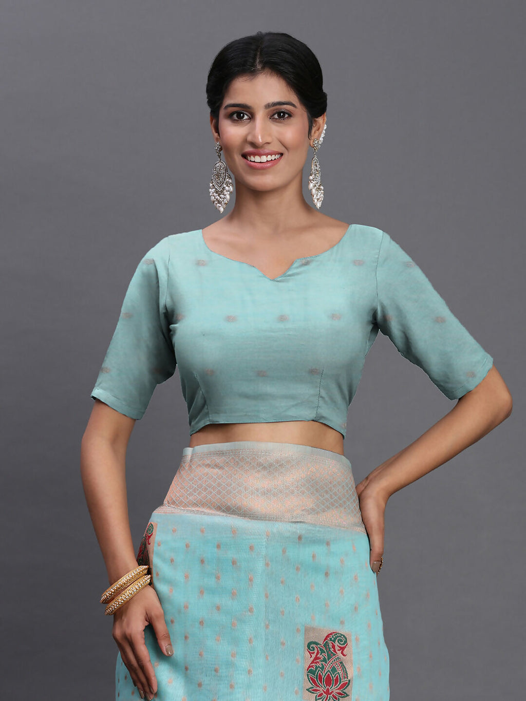 Shree Shyam Fashion Linen Cotton Sky Blue Saree - Distacart