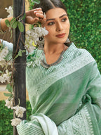 Shree Shyam Fashion Rama Green Linen Saree - Distacart