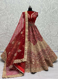 Jyoti Fashion Women's Red Velvet Fancy Dori & Sequins Multi Thread Embroidered with Diamond Work Wedding Lehenga Choli