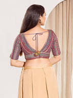 Joban Fashion Purple Multi Brocade Padded Blouse With V Neck Elbow Sleeves - Distacart