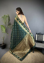 Joban Fashion Dark Green Banarasi Soft Silk Woven Saree - Distacart
