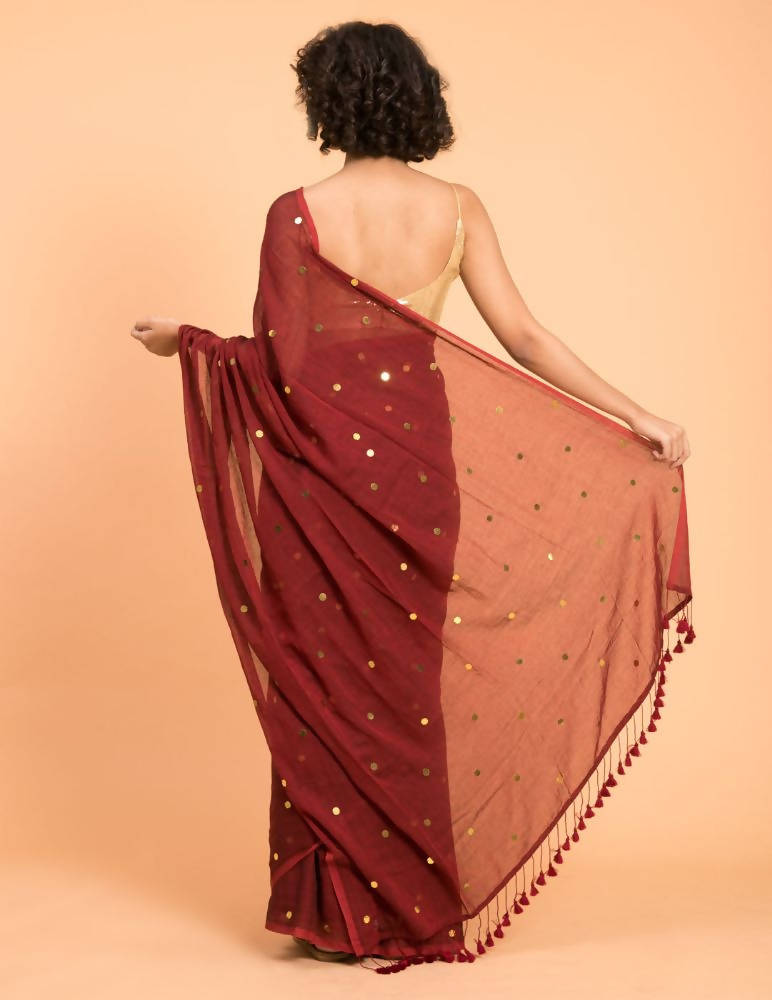 Suta Maroon Embellished Sequinned Pure Cotton Saree - Distacart