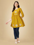 Jyoti Fashion Women's Mustard Viscose Rayon Embroidered Casual Top