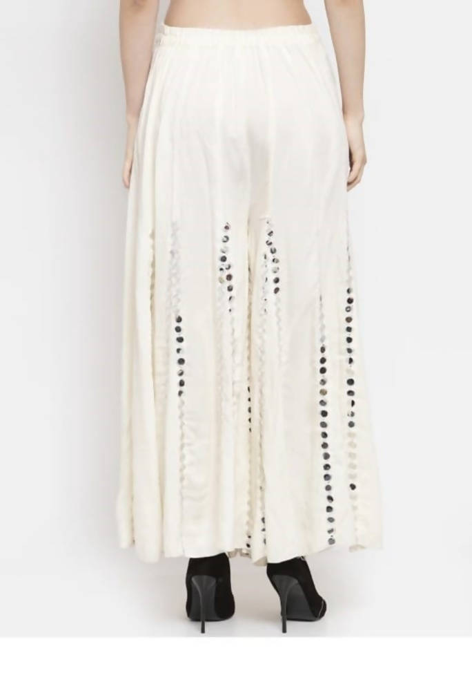 Mominos Fashion Moeza Reyon Cotton White Color Mirror Work Palazzo
