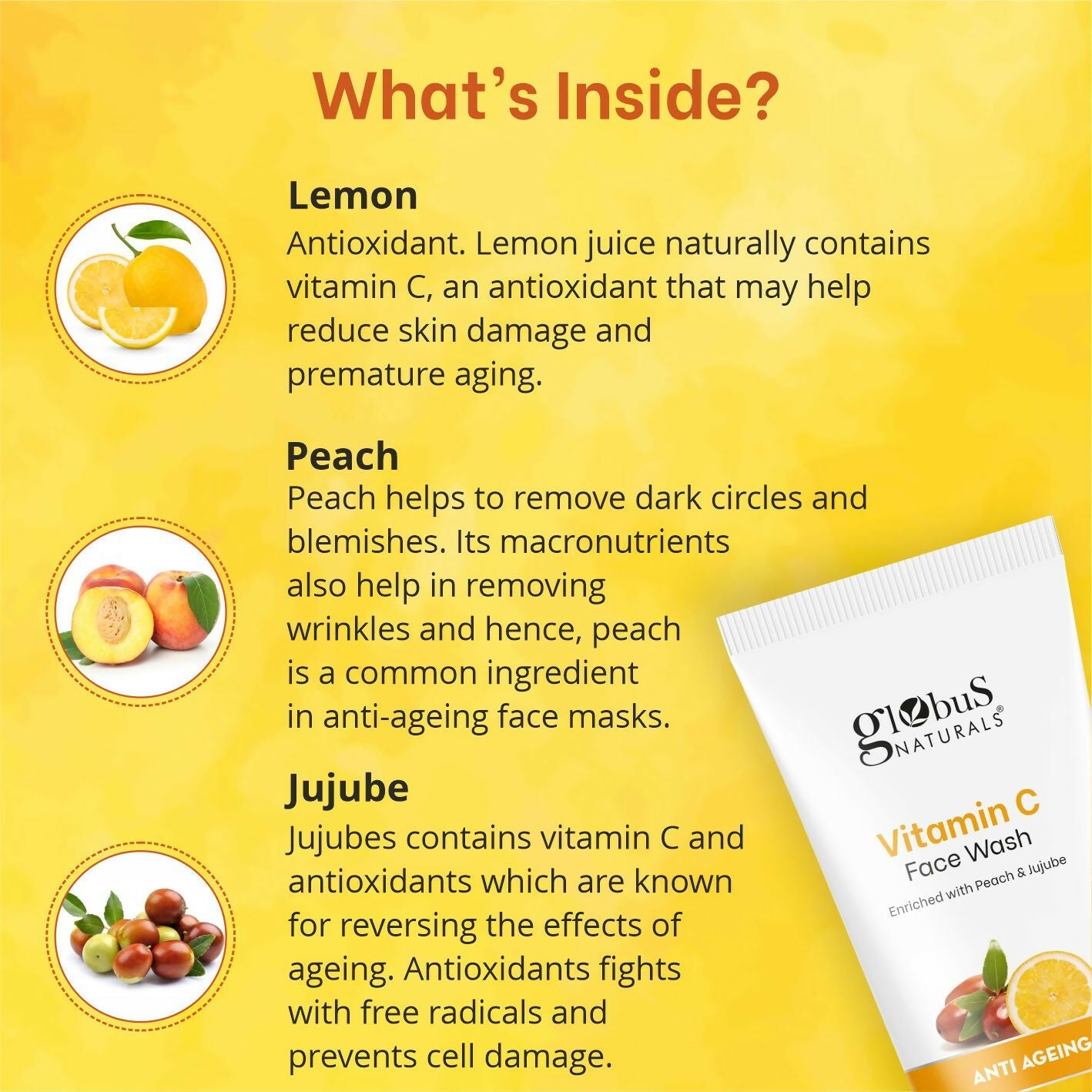 Globus Naturals Anti Ageing Globus Naturals Anti-Ageing Skin Brightening Vitamin C Face Wash