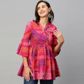 Pink Cotton Geometric Printed A-line Top - Bosky