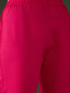 Sangria Pink Floral Embroidered Thread Work Pure Cotton Kurta & Trousers & Dupatta